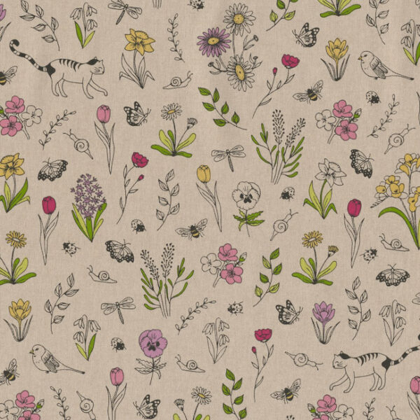 Canvas Blumen Tiere Leinenlook